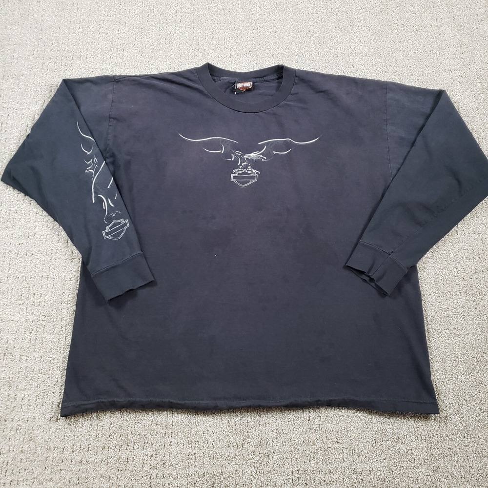 Harley Davidson T-Shirt Mens 2XL Black Kuwait Flame Graphic Sleeve Vintage Y2K